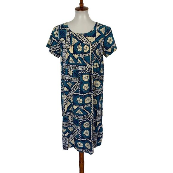 Maluna Hawaii Dress Medium Blue Floral Boho Island Vibes Short Sleeve - Picture 1 of 5